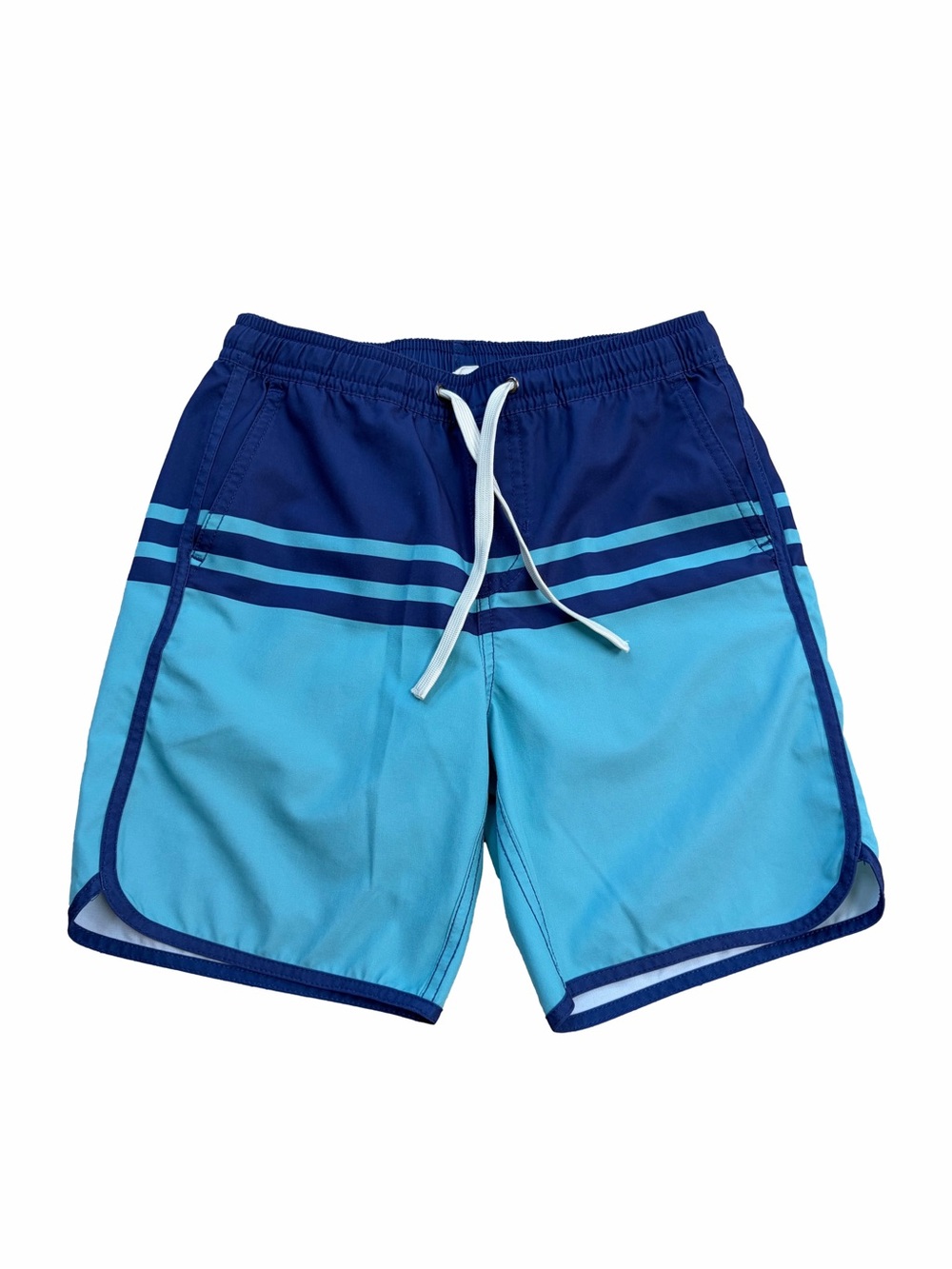 Fair Harbor Boys Size Medium, 7-8, Blue Stripe Swim Trunks